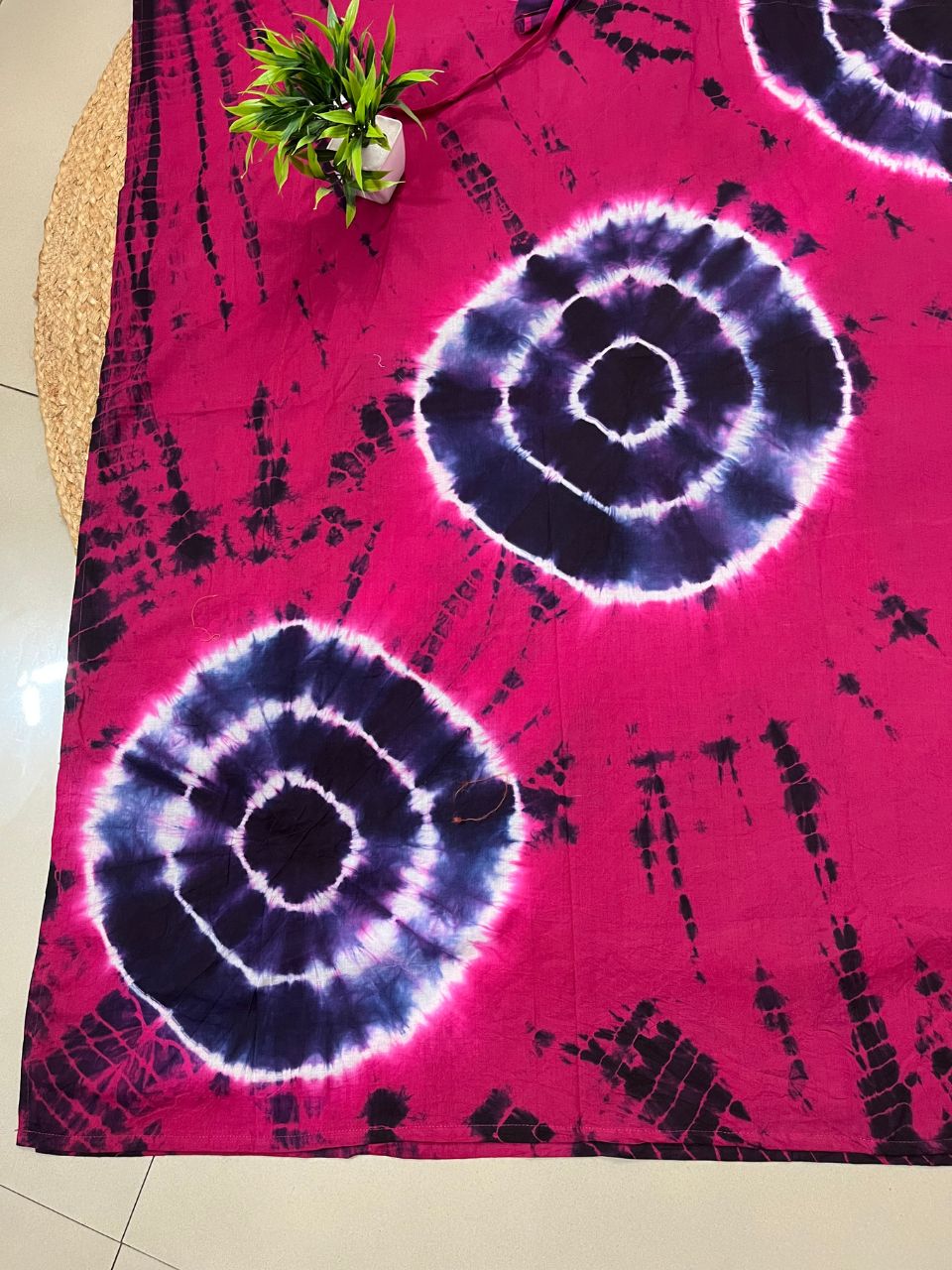 Block Print Fuchsia Cheeni Cotton Kaftan