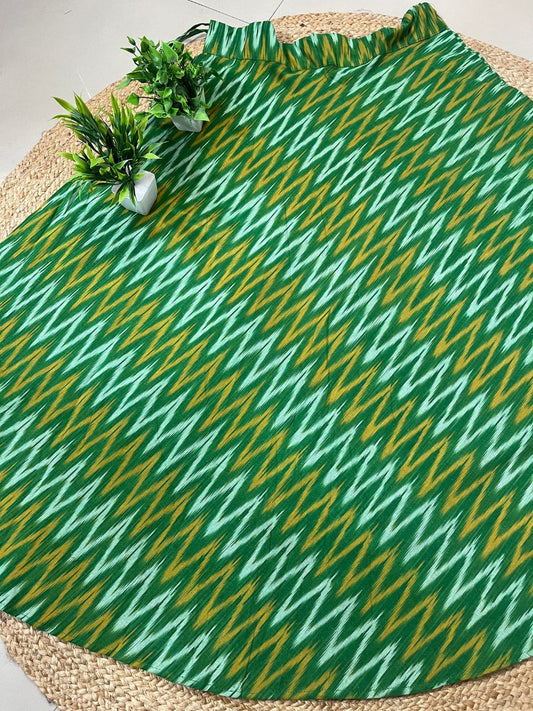 Ikat Green Taruna Cotton Indian Skirt