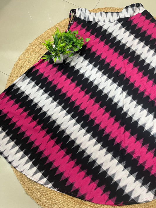 Ikat Pink Oki Cotton Indian Skirt