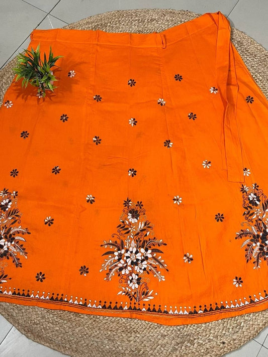 Kantha Orange Olly Wrap Indian Skirt