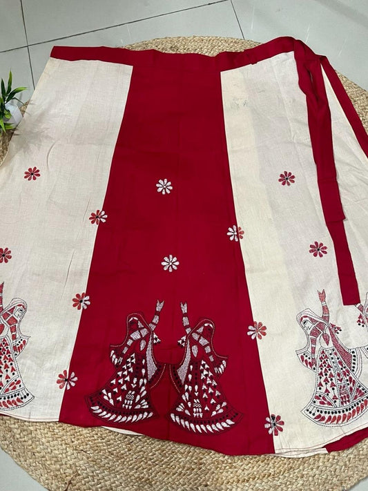 Kantha Red Ruchi Wrap Indian Skirt