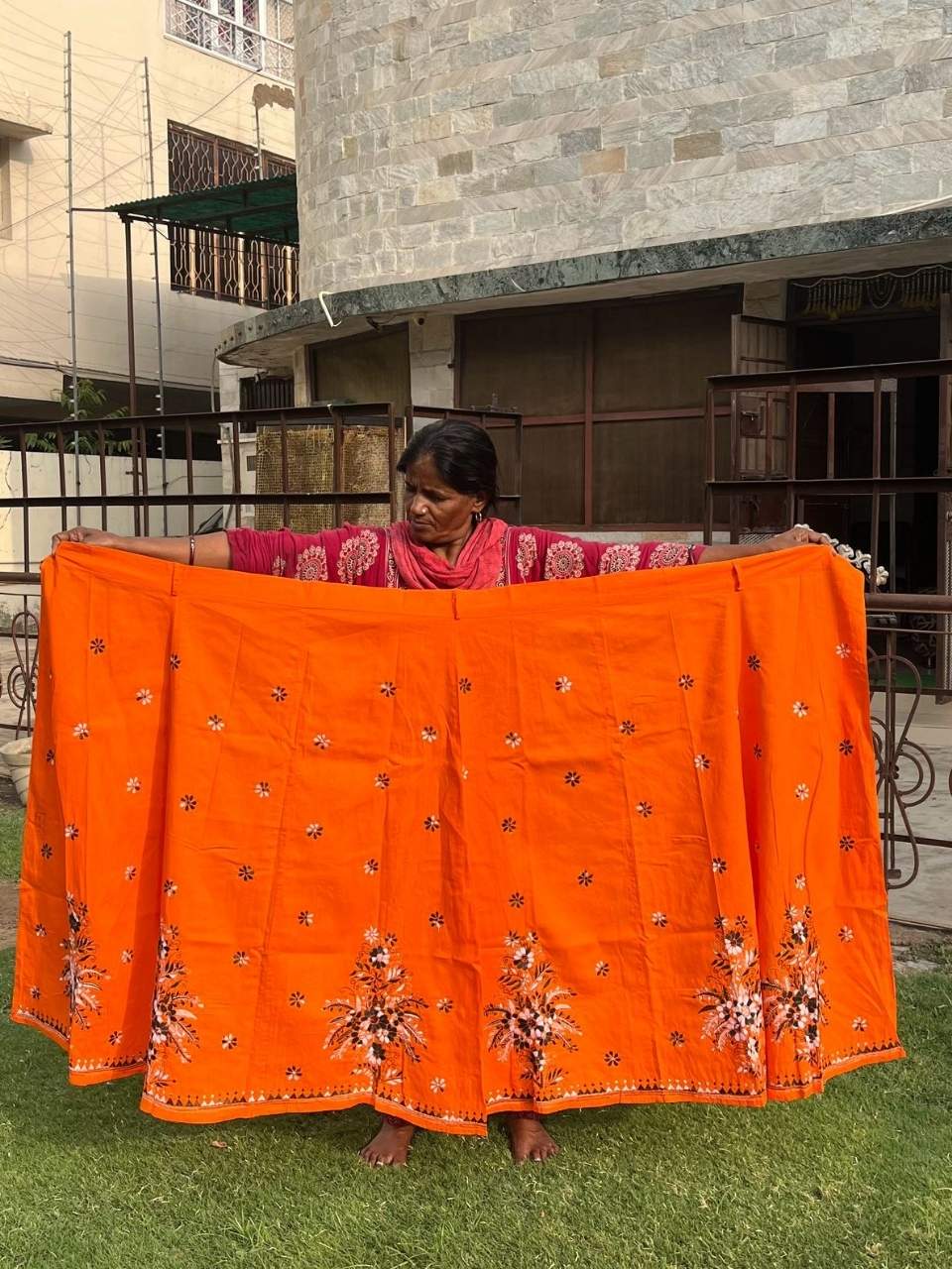 Kantha Orange Olly Wrap Indian Skirt