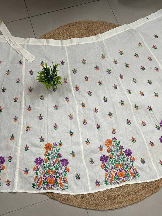Kantha White Ganga Wrap Indian Skirt