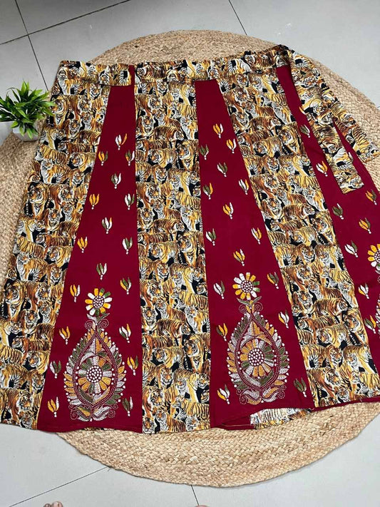 Kantha Red Rani Cotton Wrap Skirt