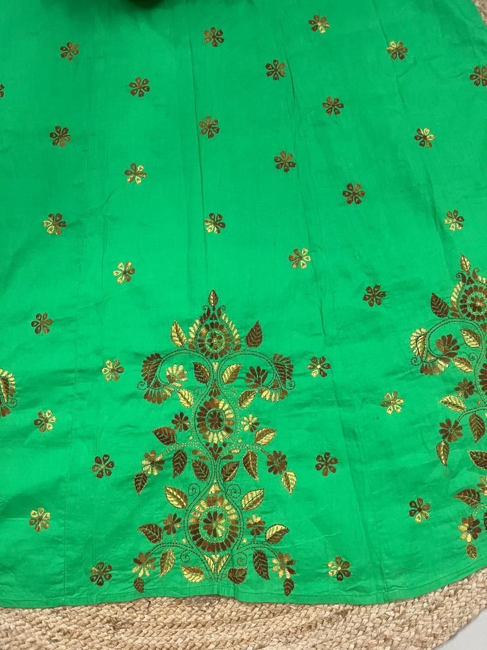 Kantha Green Gargi Wrap Indian Skirt