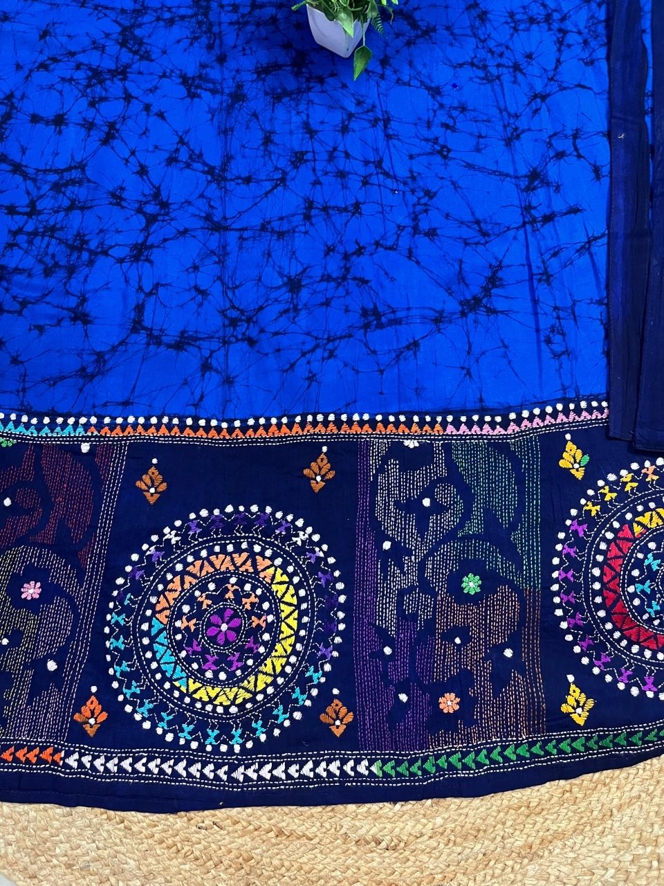 Kantha Royal Blue Avi Batik Cotton Wrap Indian Skirt