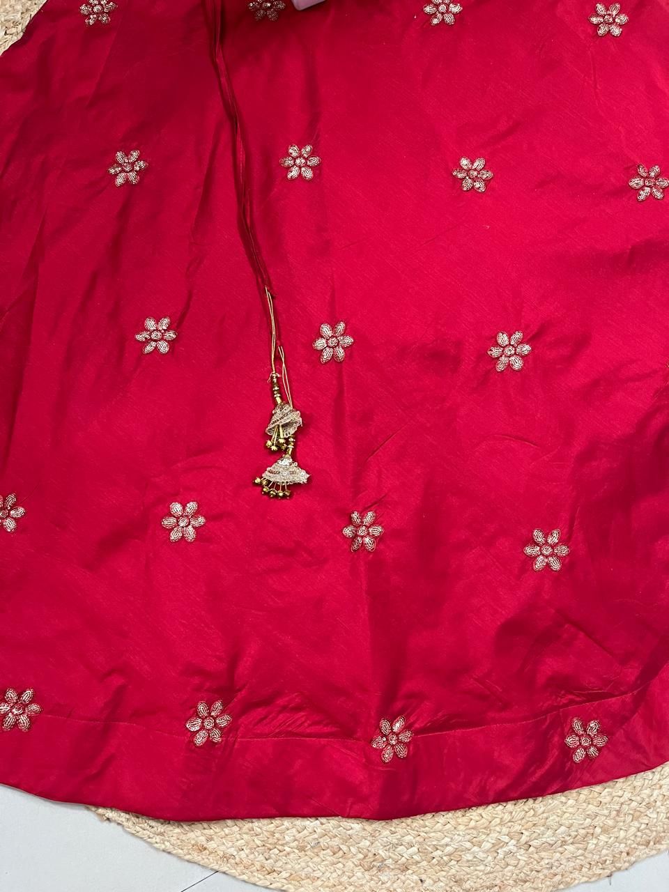 Chanderi Silk Red Chaitali Embroidered Indian Skirt
