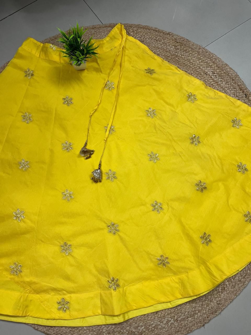 Chanderi Silk Yellow Yukti Embroidered Indian Skirt