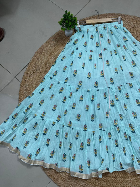 Mulmul Printed Pastel Blue Berry Indian Skirt