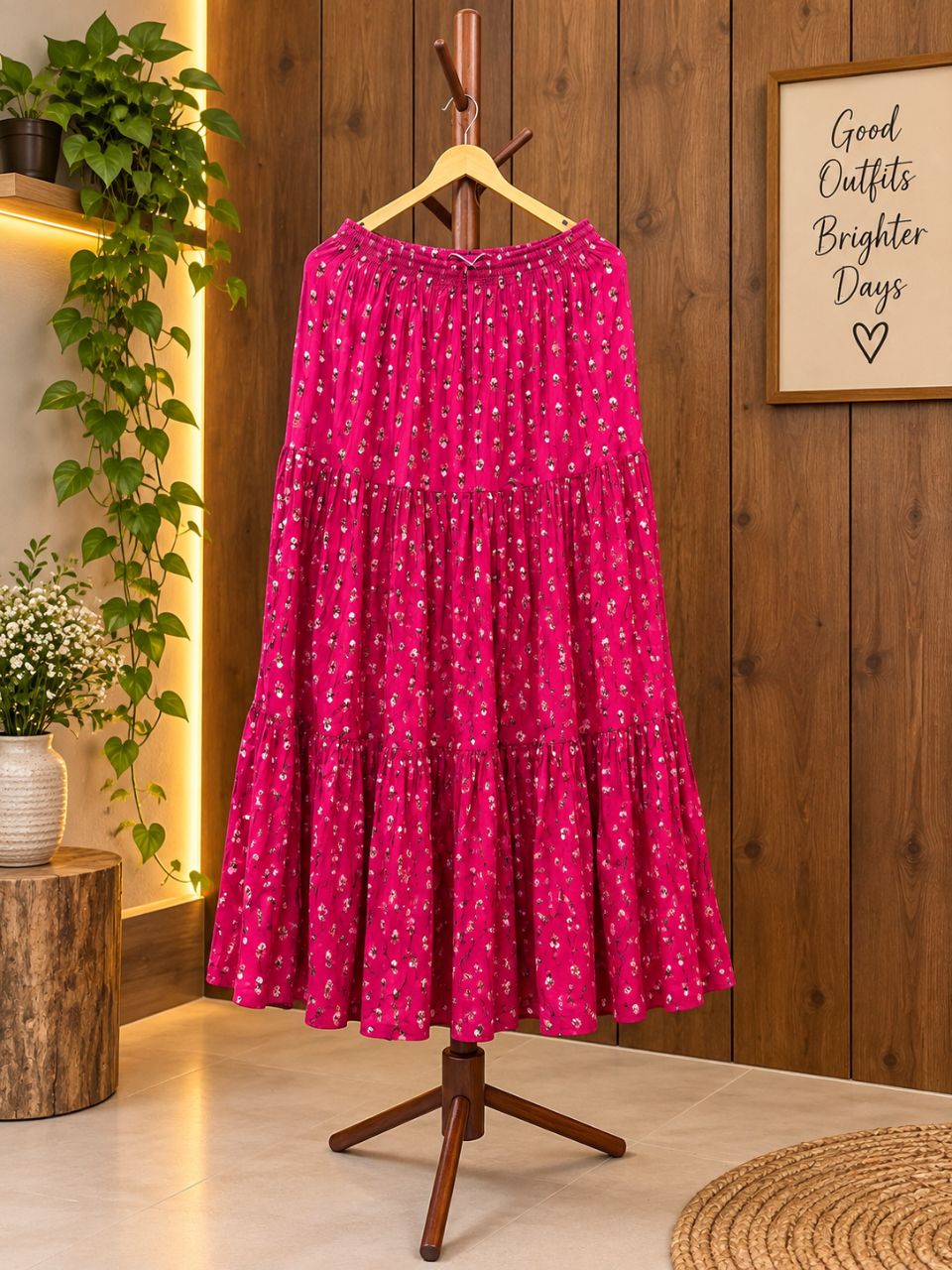 Casual Cotton Printed Fuchsia Pari Indian Skirt