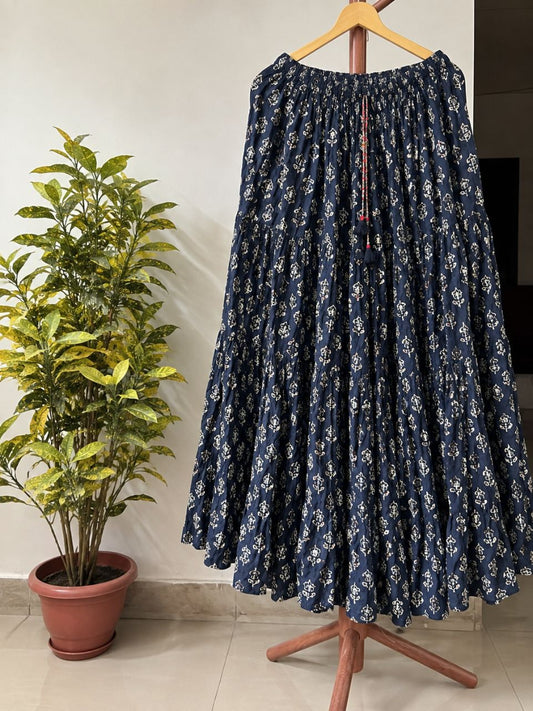 Casual Cotton Navy Blue Floral Naina Indian Skirt