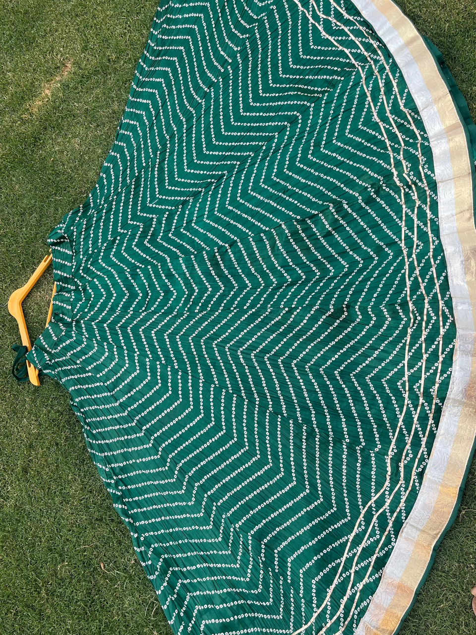 Bandhani Green Gautmi Panel Silk Skirt