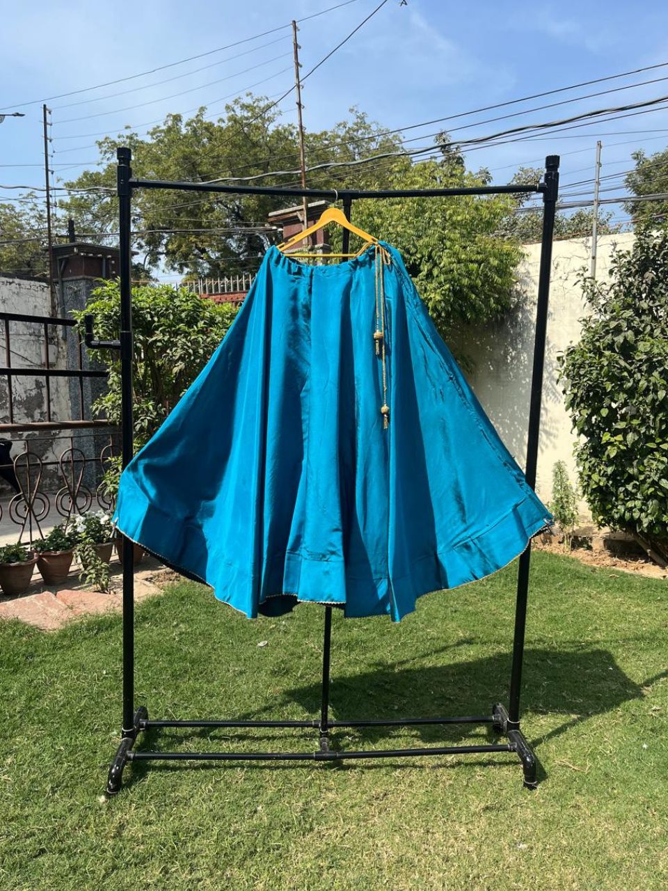 Flared Blue Babita Silk Indian Skirt