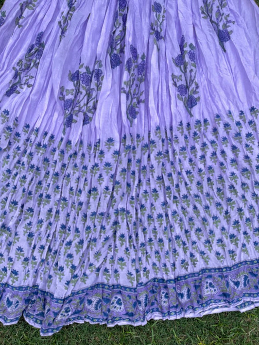 Mulmul Block Print Pastel Purple Urvi Indian Skirt