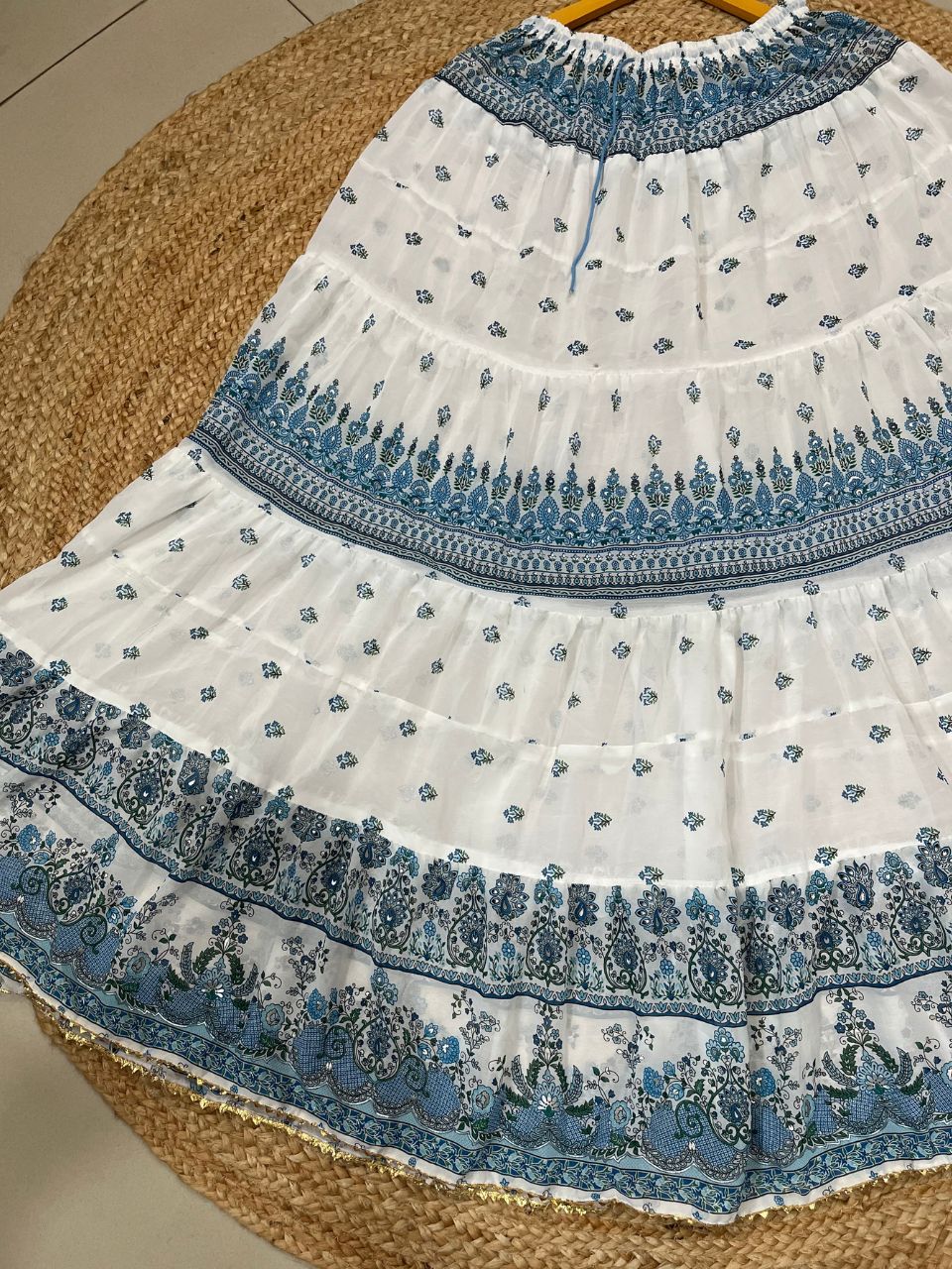 Tiered Chiffon White Sulbha Indian Skirt