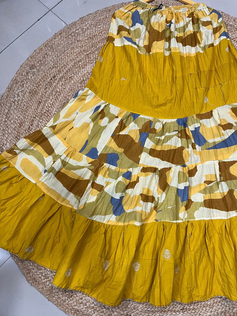 Tiered Cotton Mustard Yellow Shreya Indian Skirt