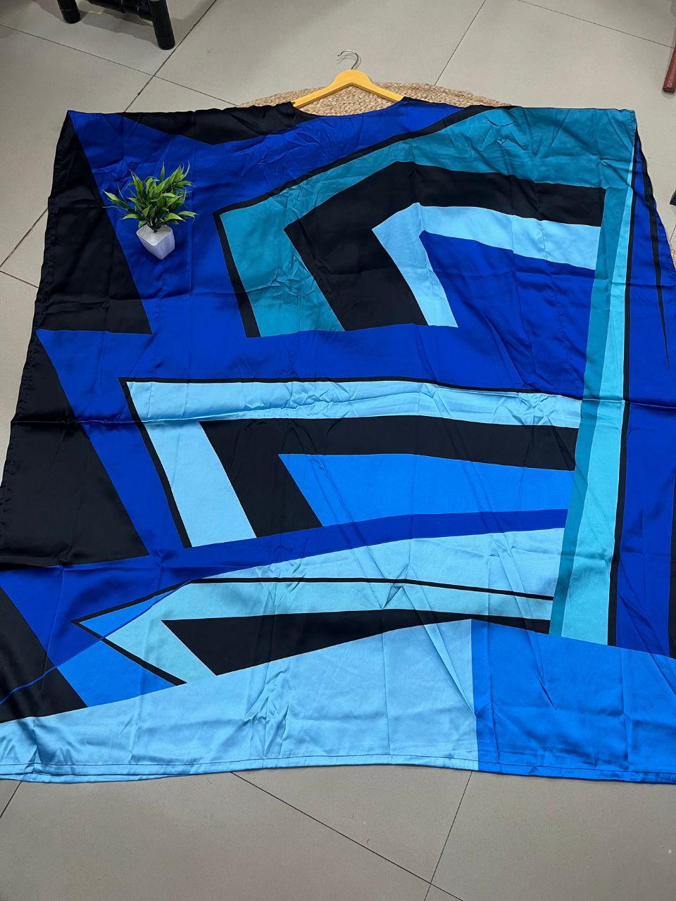 Digital Print Dora Blue Silk Kaftan