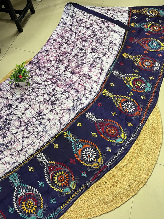 Kantha White Sherry Batik Cotton Wrap Indian Skirt