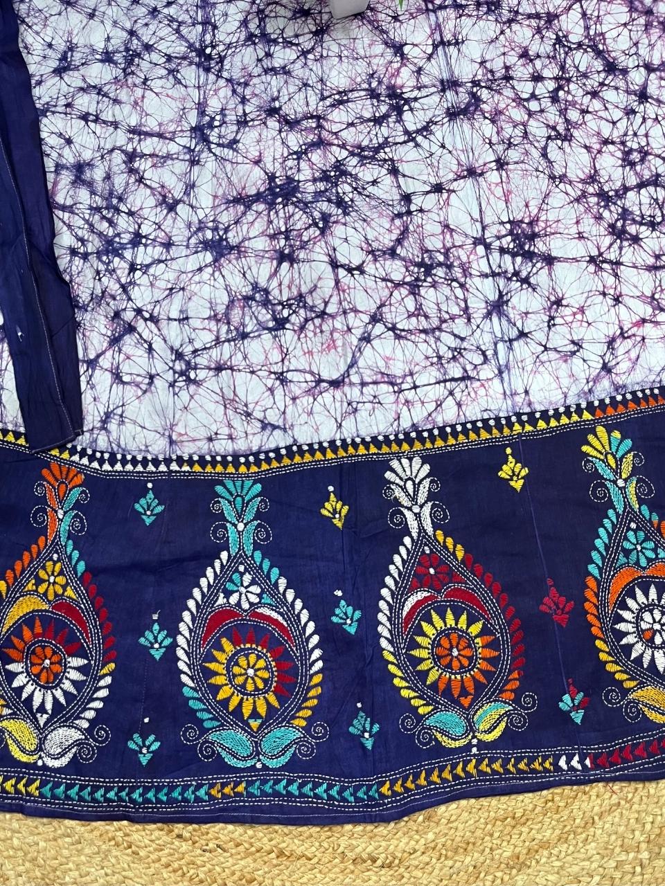 Kantha White Sherry Batik Cotton Wrap Indian Skirt