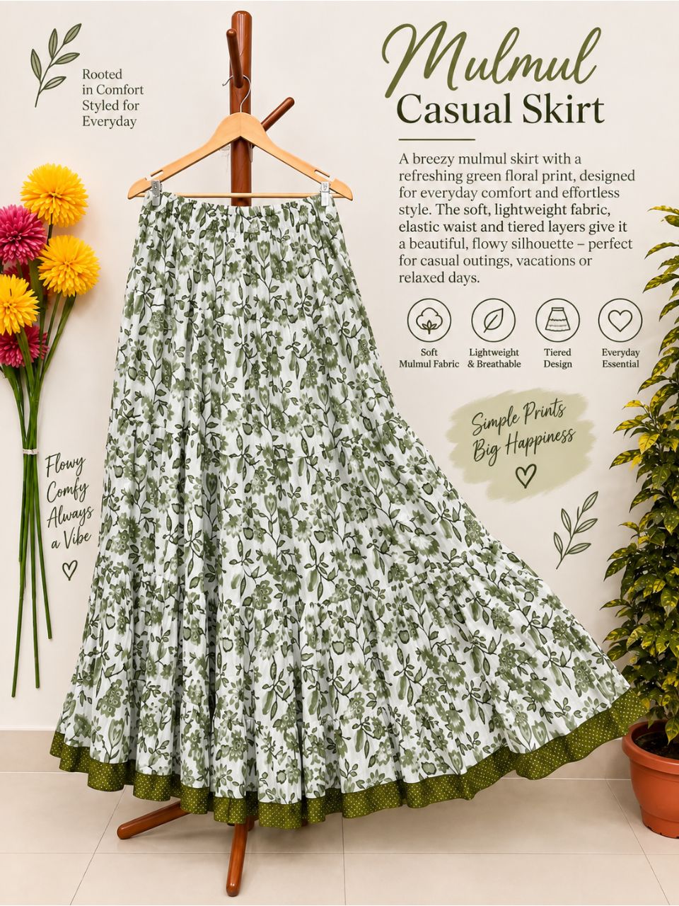 Mulmul Printed Pastel Green Madhvi Indian Skirt