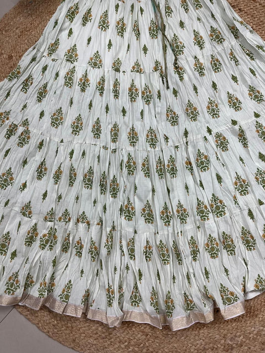 Mulmul Printed Pastel Green Gaura Indian Skirt