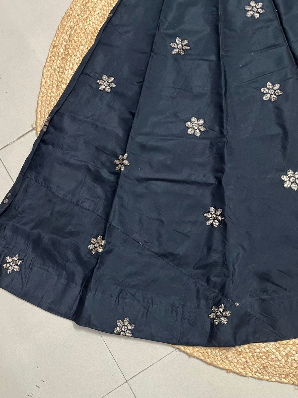 Chanderi Silk Black Shreya Embroidered Indian Skirt