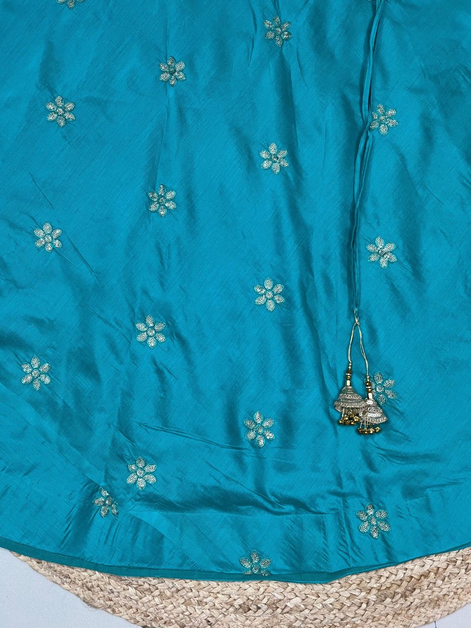 Chanderi Silk Turquoise Taruni Embroidered Indian Skirt