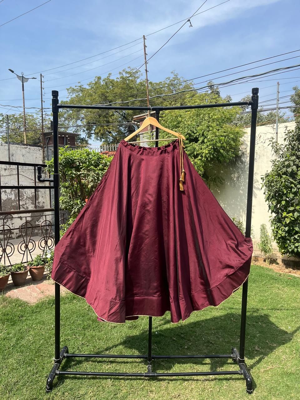 Flared Maroon Radha Silk Indian Skirt