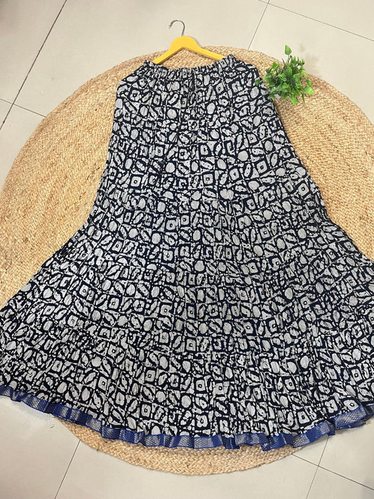Jaipuri Tiered Cotton Navy Blue Navya Indian Skirt