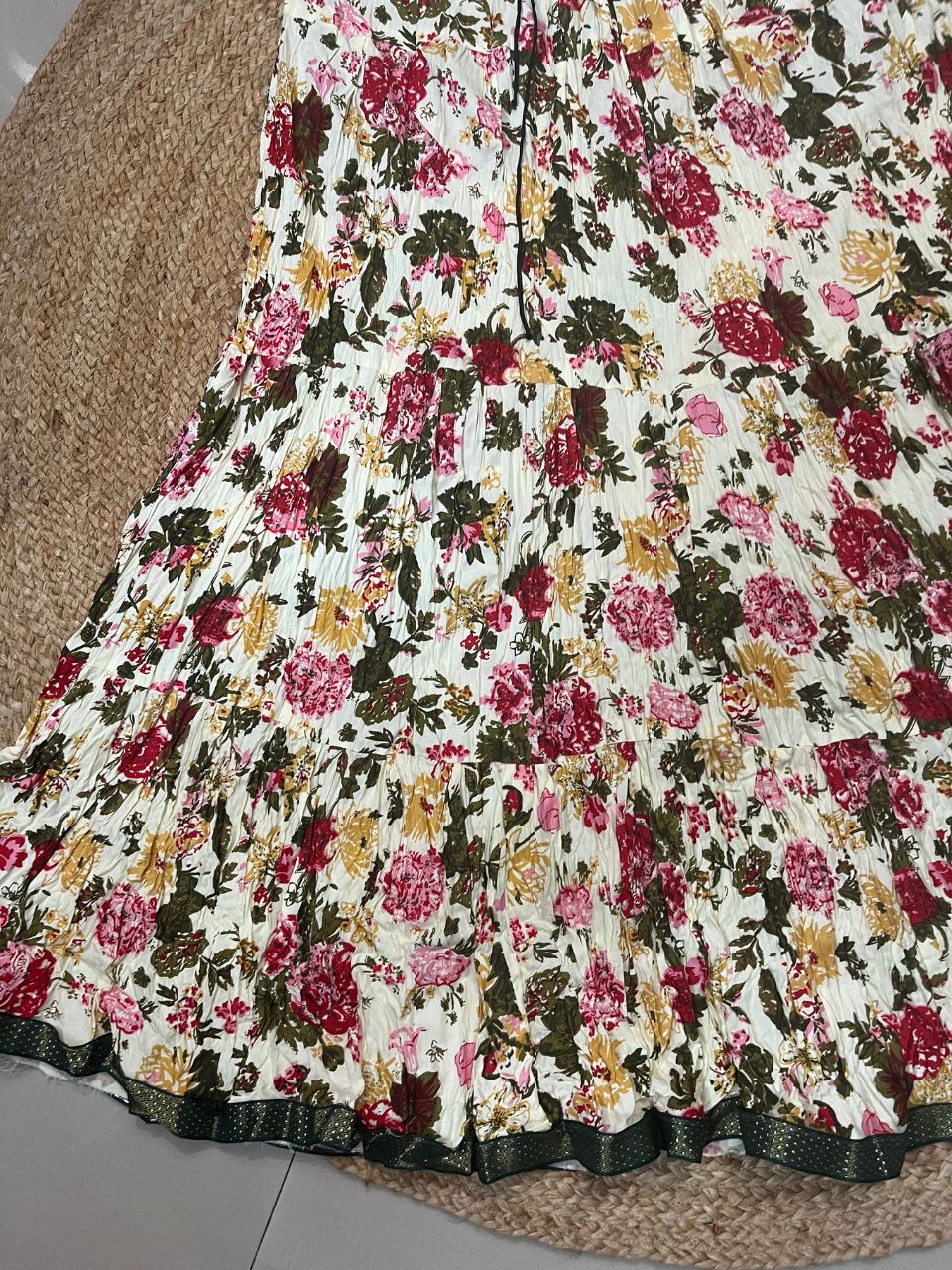 Jaipuri Tiered Cotton White Vibha Indian Skirt