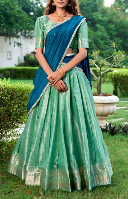 Kanchipuram Ramya Turquoise Lehenga