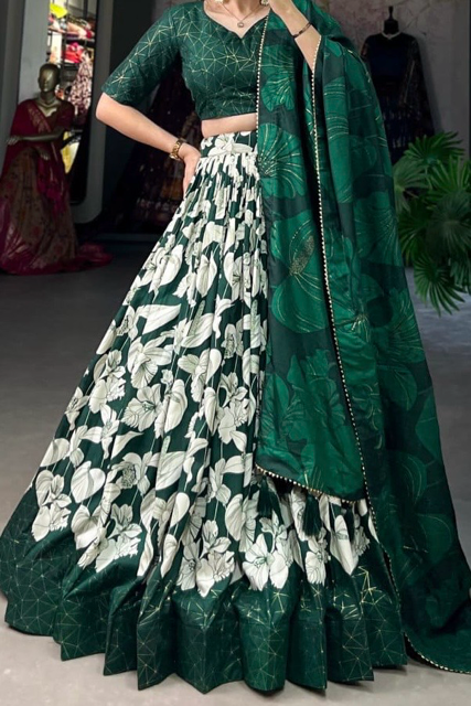 Tussar Silk Green Varsha Lehenga