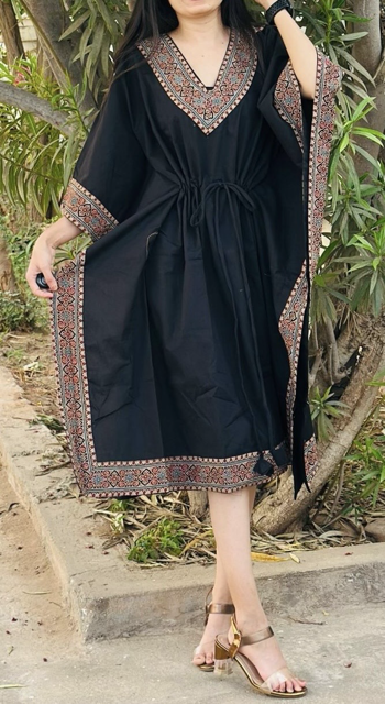 Trendy Cotton Black Kaftan