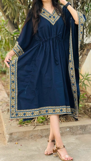 Trendy Cotton Blue Kaftan