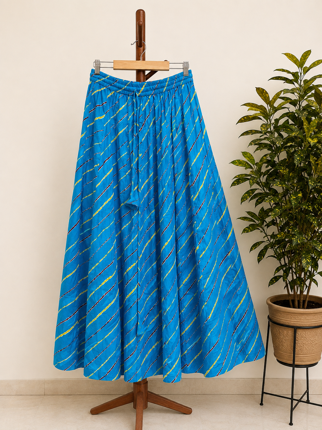 Lehariya Yellow Multi Panel Diya Cotton Indian Skirt