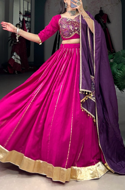 Chanderi Fuchsia Lehenga Choli