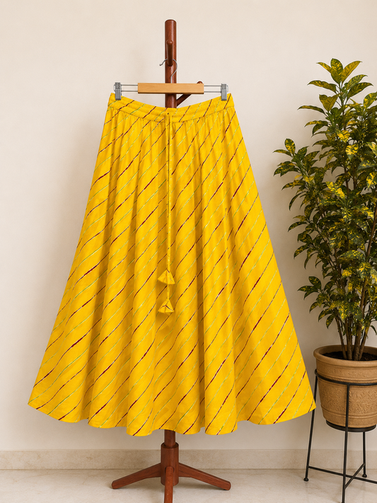 Lehariya Yellow Multi Panel Divya Cotton Indian Skirt