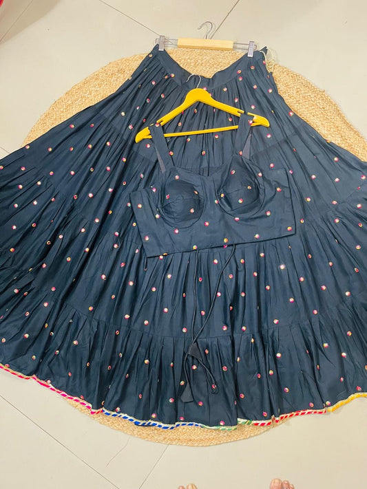 Flared Black Banno Rayon Skirt Set