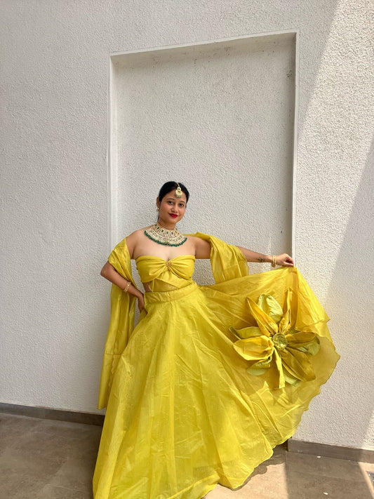 Chanderi Silk Yellow Yashi Festive Lehenga