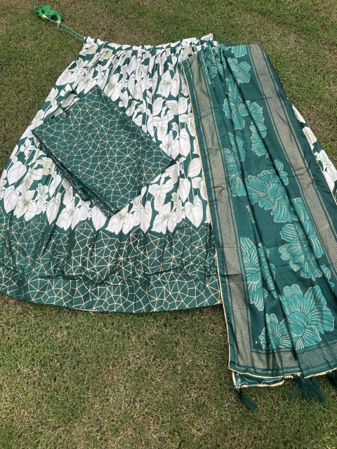 Tussar Silk Green Varsha Lehenga