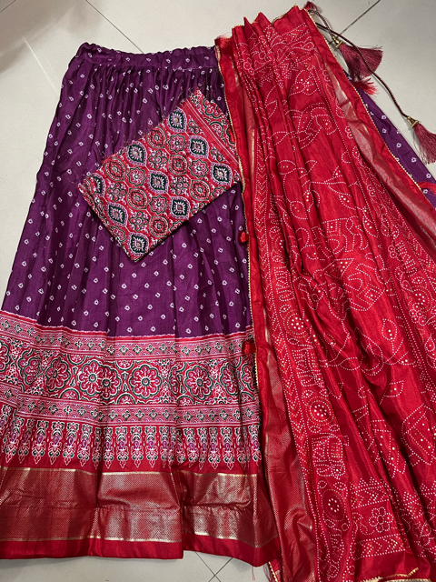 Tussar Silk Red Mahi Lehenga