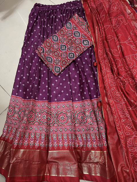 Tussar Silk Red Mahi Lehenga