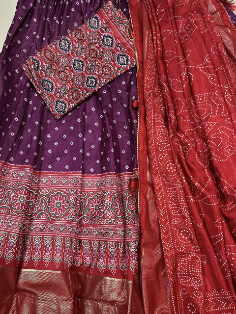 Tussar Silk Red Mahi Lehenga