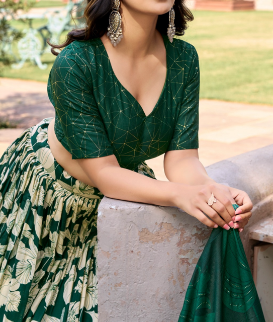 Tussar Silk Green Varsha Lehenga