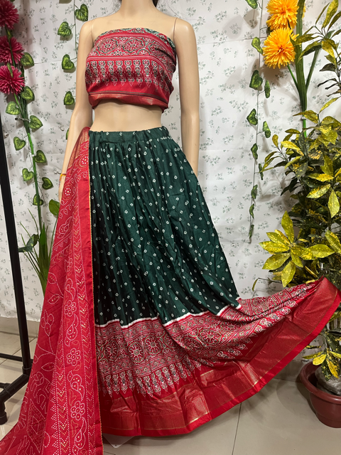 Tussar Silk Green Ranu Lehenga