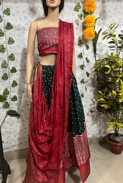 Tussar Silk Green Ranu Lehenga