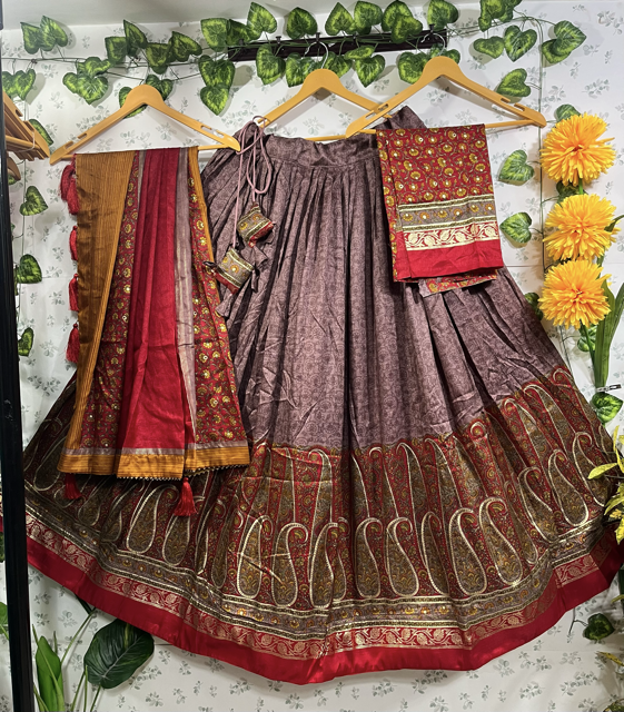 Tussar Silk Red Raavi Lehenga