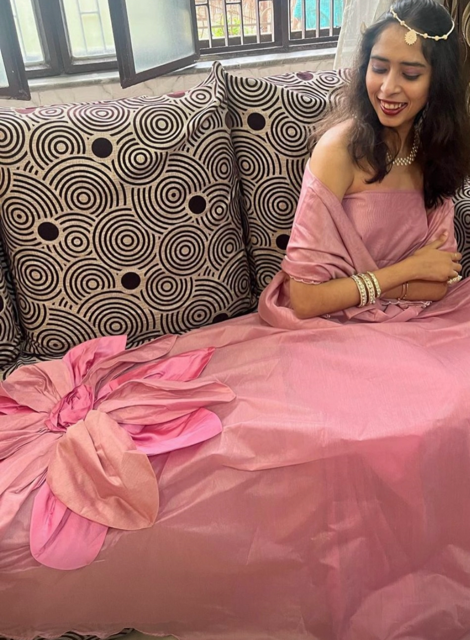 Chanderi Pink Tashi Lehenga