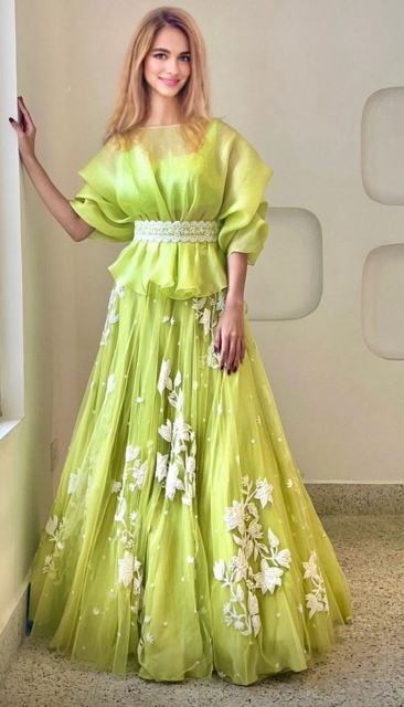 Green Chani Net Lehenga