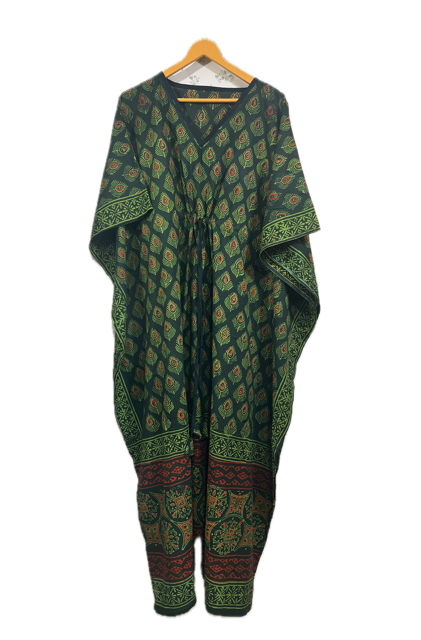 Block Print Green Meenu Cotton Kaftan